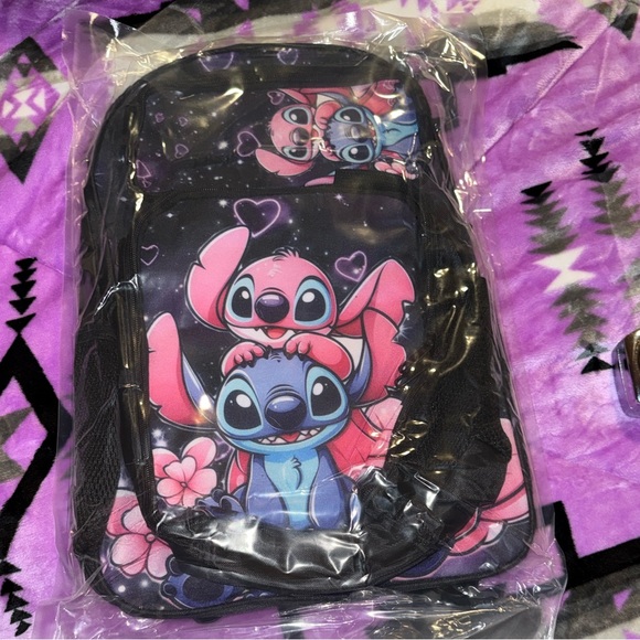 Other - Stitch & Angel Pink/Black Cartoon Backpack